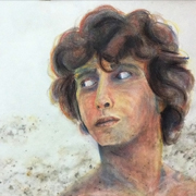 A personal portrait using only red, yellow, blue, black, and white pastels