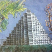 A pyramid in the DC Sculpture Gardens when it was cast in perfect 50/50 shadow